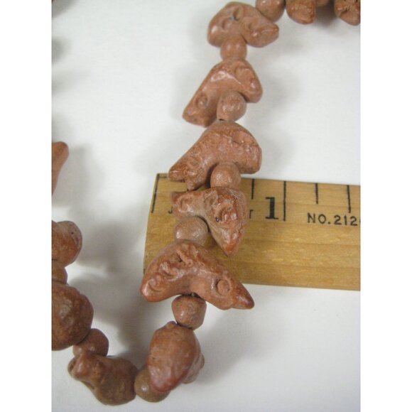 Native American Carved Clay Bead Necklace Bird Fetish Handmade Folk Art 28 inch - Picture 3 of 11